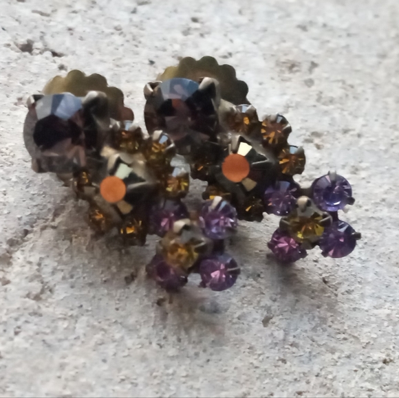 Sorrelli Antiqued Gold Toned Multi Gem Swag Brooch With Earrings, Signed VTG - Picture 11 of 12